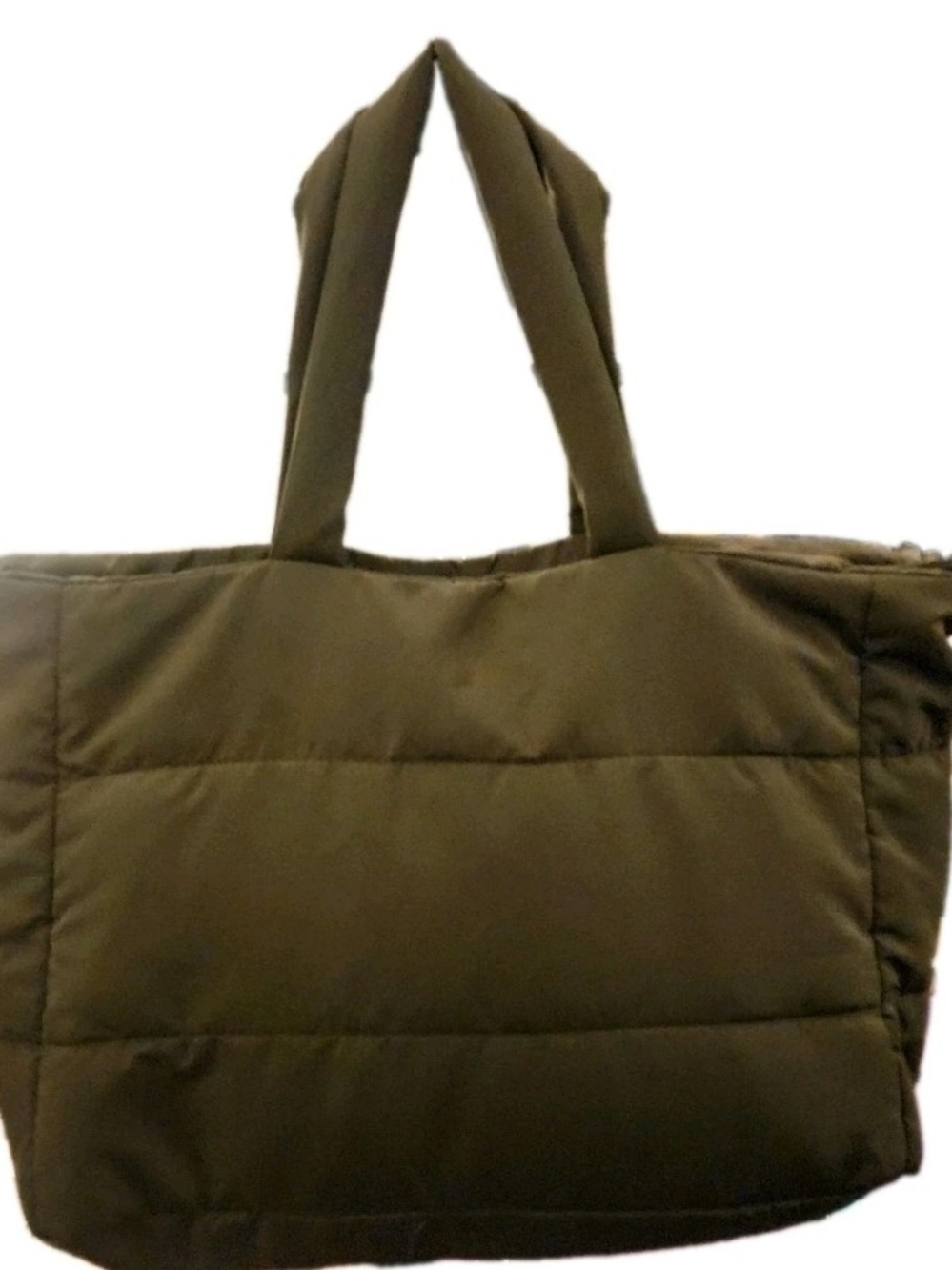 DSW Tote Bag with Zipper, Quilted Puffer Olive Green